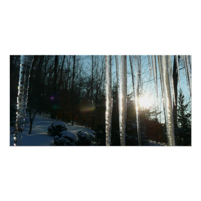 Sunrise Through Icicles Winter Nature Photography Poster (Front)