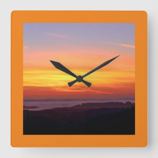 Sunrise to Sunset Orange Square Wall Clock