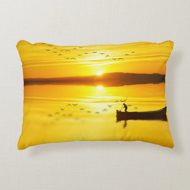 Sunrise Traditional Fishmonger Boat Decorative Cushion (Front)