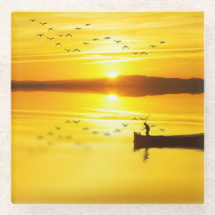 Sunrise Traditional Fishmonger Boat Glass Coaster