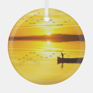 Sunrise Traditional Fishmonger Boat Glass Tree Decoration