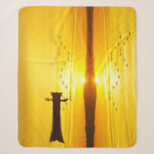Sunrise Traditional Fishmonger Boat Sherpa Blanket