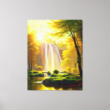 Sunrise Waterfall Trees River Beautiful Landscape