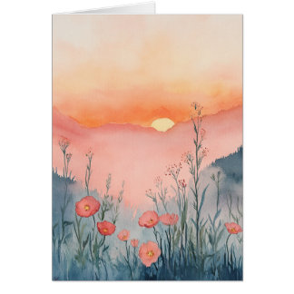 Sunrise Wildflower Greeting Card – Watercolor Note