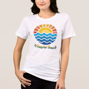 Sunrise with Ocean Waves Round Summer Blue Beach Tri-Blend Shirt