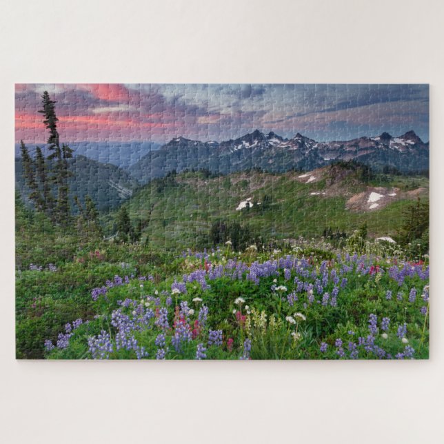 Sunrise with Wildflower Meadow at Mount Rainier Jigsaw Puzzle (Horizontal)