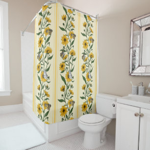 Sunroot floral stripe on off white shower curtain