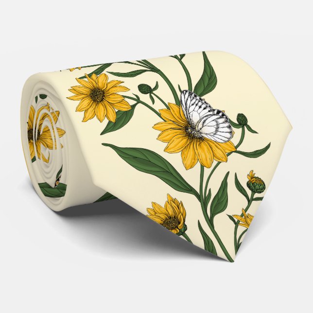Sunroot floral stripe on off white tie (Rolled)