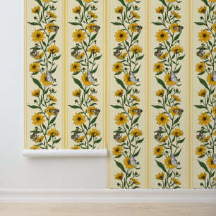 Sunroot floral stripe on off white wallpaper