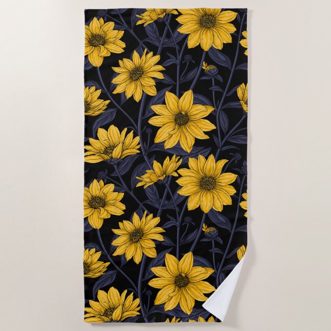 Sunroot, wild sunflower in yellow and blue beach towel (Front)