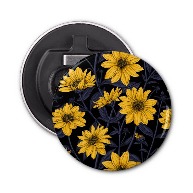 Sunroot, wild sunflower in yellow and blue bottle opener (Front)