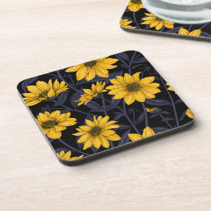 Sunroot, wild sunflower in yellow and blue coaster