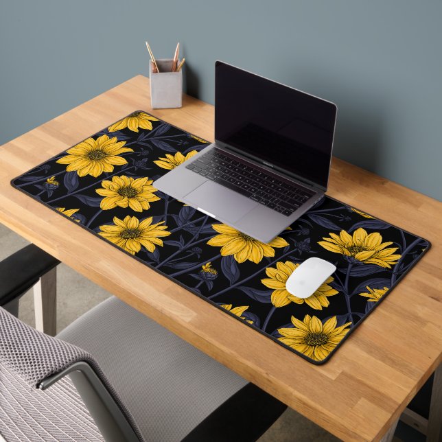 Sunroot, wild sunflower in yellow and blue desk mat (Office 2)