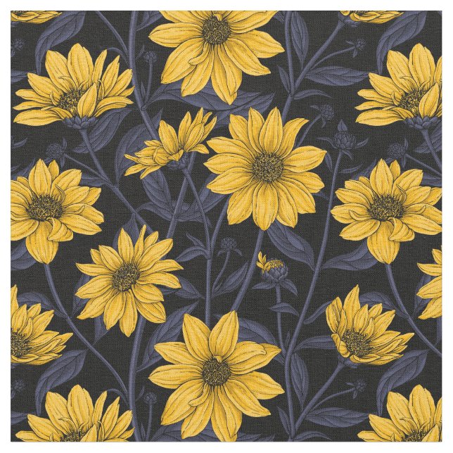 Sunroot, wild sunflower in yellow and blue fabric (Close Up)