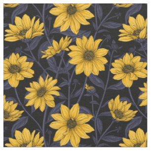 Sunroot, wild sunflower in yellow and blue fabric