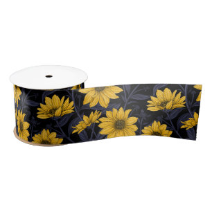 Sunroot, wild sunflower in yellow and blue satin ribbon