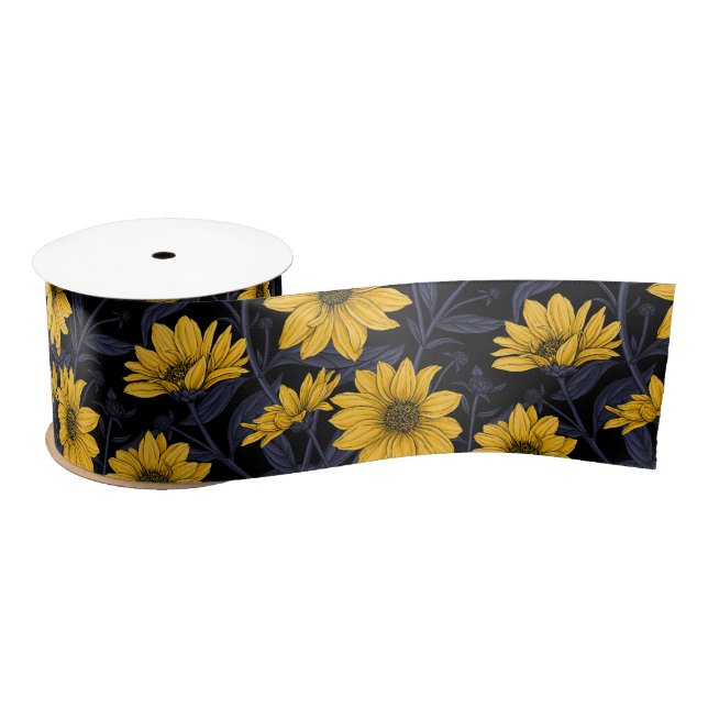 Sunroot, wild sunflower in yellow and blue satin ribbon (Spool)
