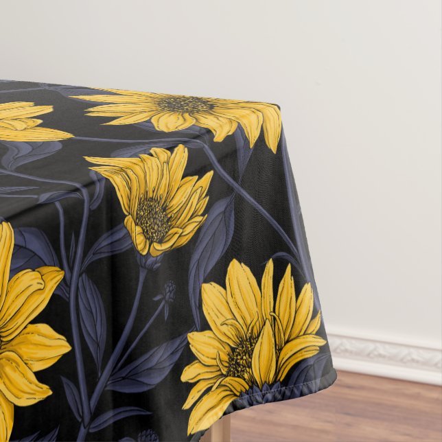 Sunroot, wild sunflower in yellow and blue tablecloth (In Situ)