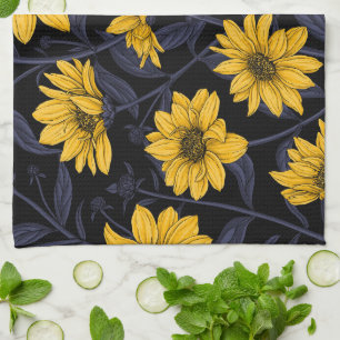 Sunroot, wild sunflower in yellow and blue tea towel