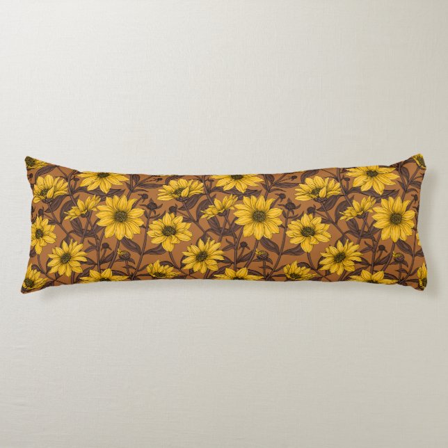 Sunroot, wild sunflower in yellow and  brown body cushion (Front)