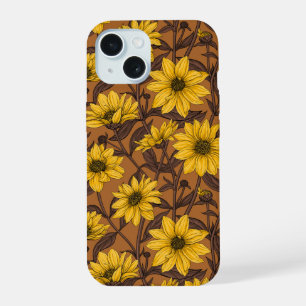 Sunroot, wild sunflower in yellow and  brown iPhone 15 case