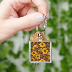 Sunroot, wild sunflower in yellow and brown key ring