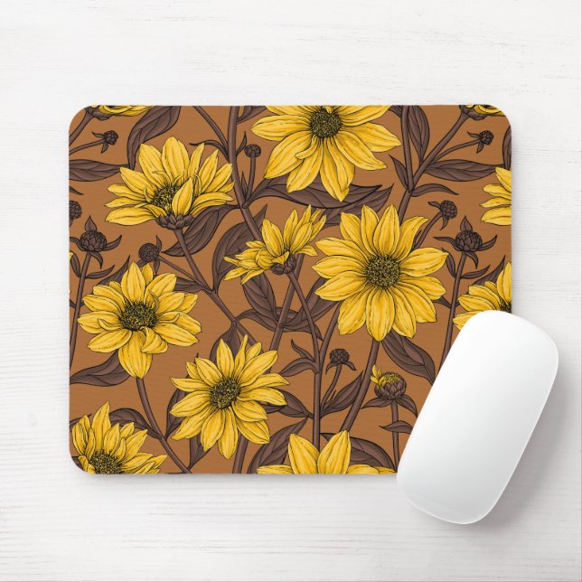 Sunroot, wild sunflower in yellow and  brown mouse pad (With Mouse)
