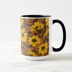Sunroot, wild sunflower in yellow and brown mug