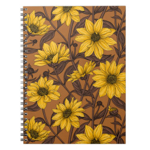 Sunroot, wild sunflower in yellow and brown notebook
