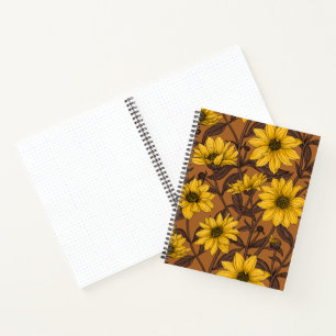 Sunroot, wild sunflower in yellow and brown notebook
