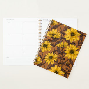 Sunroot, wild sunflower in yellow and  brown planner