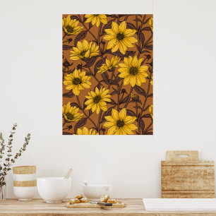 Sunroot, wild sunflower in yellow and  brown poster