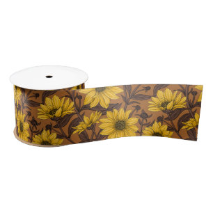 Sunroot, wild sunflower in yellow and  brown satin ribbon