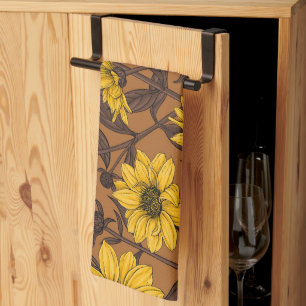 Sunroot, wild sunflower in yellow and brown tea towel