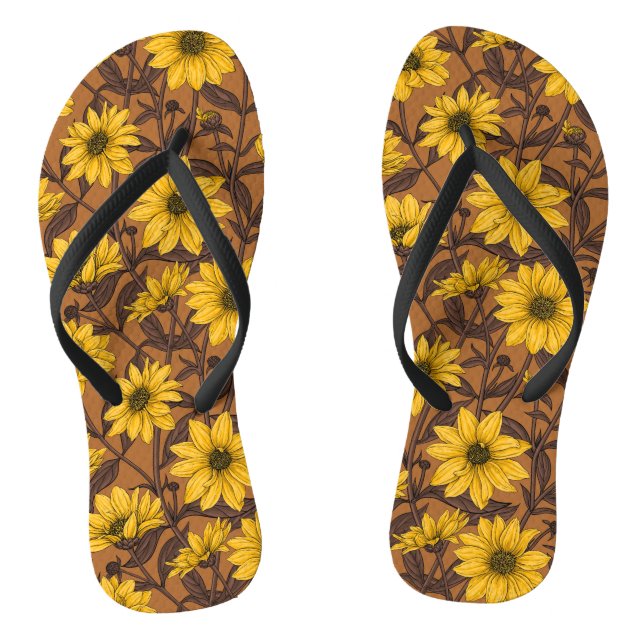 Sunroot, wild sunflower in yellow and  brown thongs (Footbed)