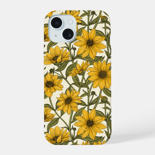 Sunroot, wild sunflower on off white iPhone 15 case (Back)