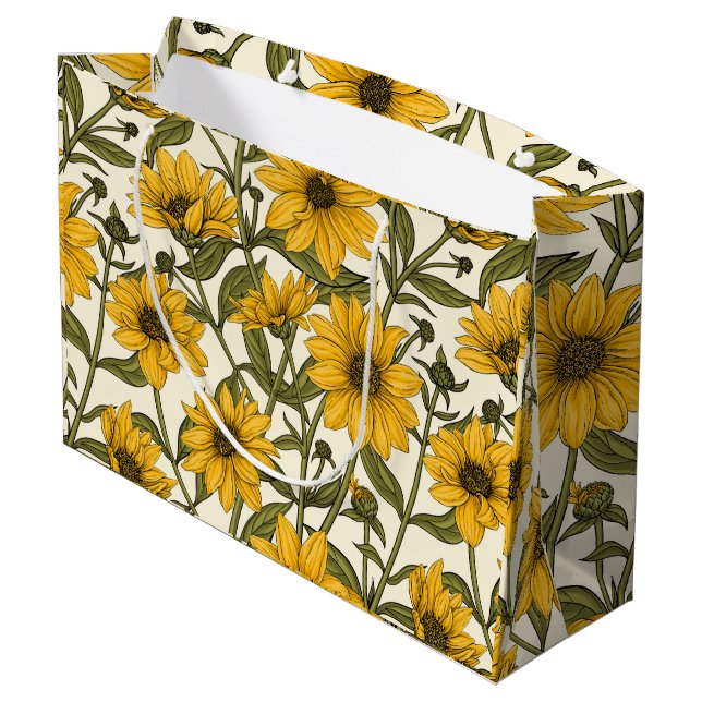 Sunroot, wild sunflower on off white large gift bag (Back Angled)