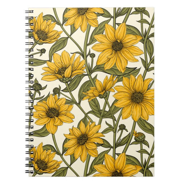 Sunroot, wild sunflower on off white notebook (Front)