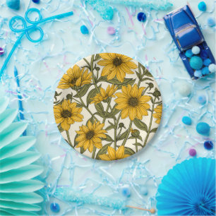 Sunroot, wild sunflower on off white paper plate