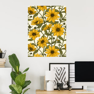 Sunroot, wild sunflower on off white poster