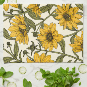 Sunroot, wild sunflower on off white tea towel