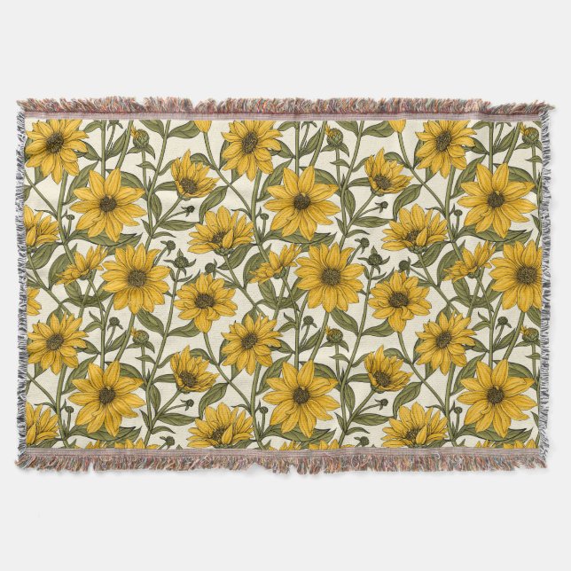 Sunroot, wild sunflower on off white throw blanket (Front)