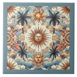 Sun's in Paradise (with border) Ceramic Tile