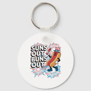 Suns Out Buns Out Funny 4th Of July Hot Dog Patrio Key Ring