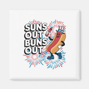Suns Out Buns Out Funny 4th Of July Hot Dog Patrio Magnet