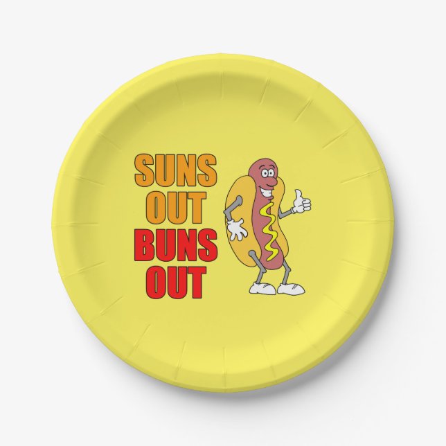 Suns Out Buns Out Funny Hot Dog Paper Plate (Front)