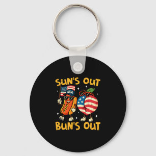 Suns out buns out hotdog peach funny 4th of july key ring