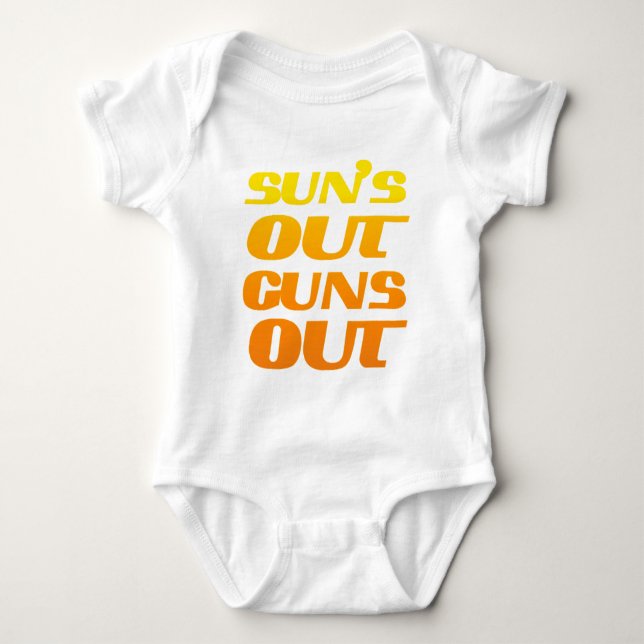 SUN'S OUT GUNS OUT FITNESS AND GYM BABY BODYSUIT (Front)