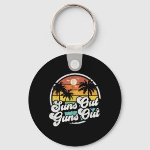 Suns Out Guns Out Funny Beach Vacation Retro Surfi Key Ring