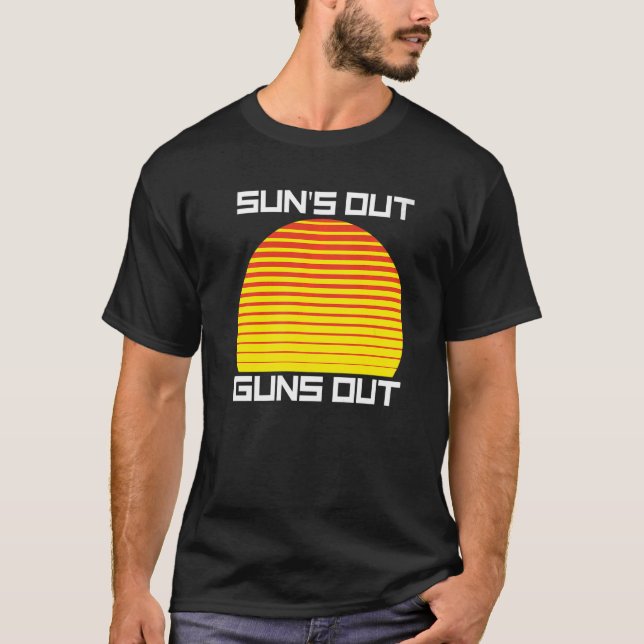 Sun's Out Gun's Out Striped Sunset Muscle Retro Su T-Shirt (Front)